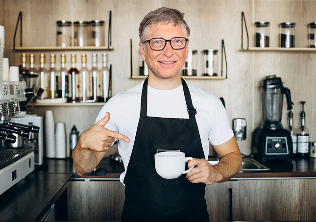 Billuś uwielbia kofeinę i twierdzi,że gorąca filiżanka kawy połączona razem z glukozą i fruktozą dodaje siły i energii